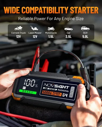 Miniatura 6 de NOVSIGHT Arrancador de batería de automóvil – Arrancador de batería portátil de 5000 A (12.0 L de gasolina/10.0 L diesel) caja de arranque de coche