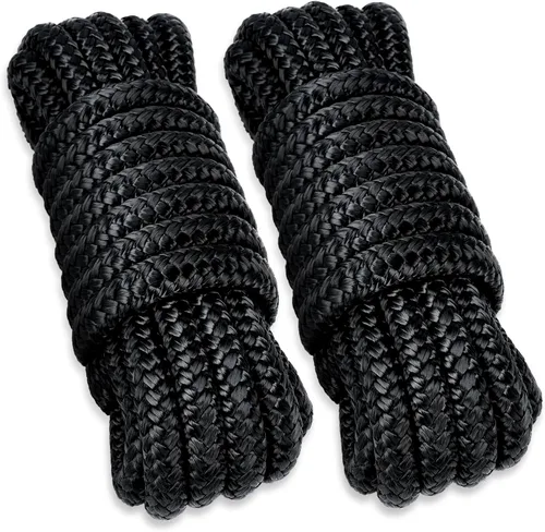 Young Marine Paquete de 2 Líneas de Muelle de 1/2" X 15' | Línea de Muelle de Nylon Doble Trenzado de Grado Marino con Ojal de 12". Cuerda de Barco