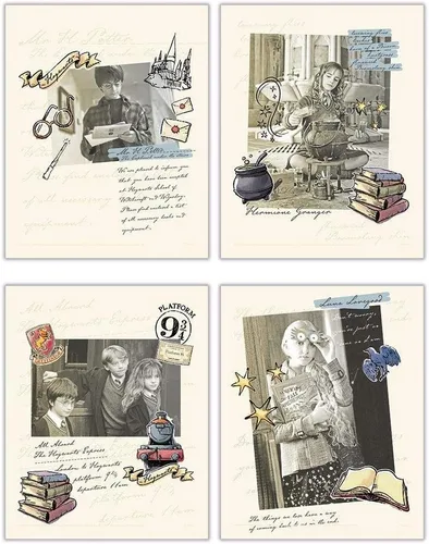 Miniatura 22 de Harry Potter - Banderas de la casa de Hogwarts - Gryffindor - Slytherin - Ravenclaw - Hufflepuff - Diseño geométrico - Juego de cuatro arte de pared