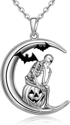 Flamingo Necklace Halloween Skeleton Cat Necklace Turtle Axolotl Hummingbird Necklaces for Women 925 Sterling Silver Cute Animal Jewelry Christmas