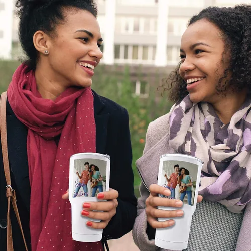 Miniatura 4 de Vaso de fotos personalizado con tapa a prueba de salpicaduras, 30 onzas, regalos de fotos para ella y él - Taza de café de viaje aislada impresa