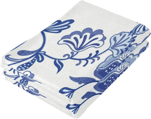 Miniatura 3 de susiyo Juego de 2 toallas de mano de estilo chinoiserie con estampado de flores azules, toallas de baño decorativas súper suaves y altamente