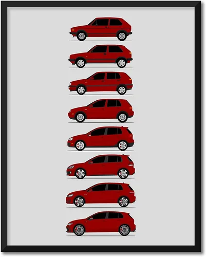 Miniatura 11 de Custom Car Posters Póster hecho a mano compatible con Volkswagen Golf GTI Generations e impresión de VW GTI (modelos de coche: MK1 a MK8)