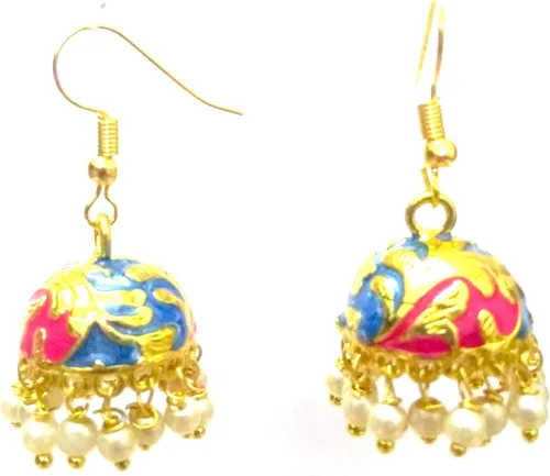 Miniatura 2 de DESI HAWKER Meenakari Minakari esmalte pintura oro hecho a mano pendiente Bali Jhumki Jhumka joyería india gota cuelga lámpara NI-245