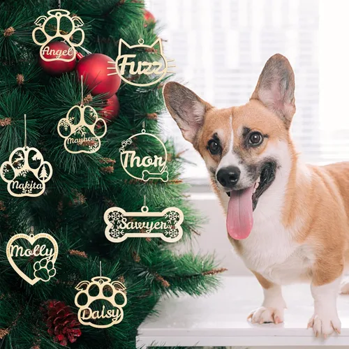 Miniatura 4 de Adorno personalizado de pata de perro y gato, adorno personalizado con nombre de mascota, adornos de madera personalizados para árbol de Navidad