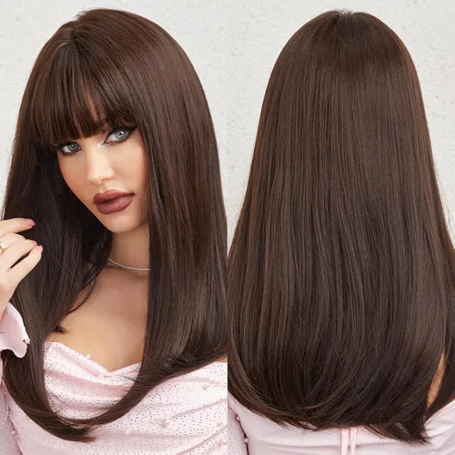Miniatura 22 de HAIRCUBE Peluca Auburn con Flequillo Cabello Largo con Flequillo Cabello Rojo Apariencia Natural Resistente al Calor Peluca Sintética Juego Diario