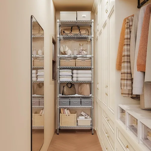 Miniatura 7 de MZG - Estantería de alambre de metal de 8 niveles y 2000 libras, organizador de almacenamiento para lavandería, baño, cocina, despensa, cromado
