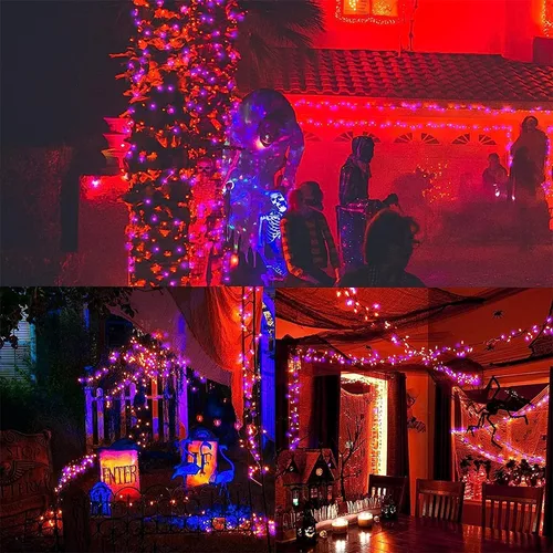 Miniatura 6 de WATERGLIDE - 50 luces LED de Halloween para uso al aire libre de 16 pies, tira de luces con 8 modos, tamaño mini, luces impermeables para árbol