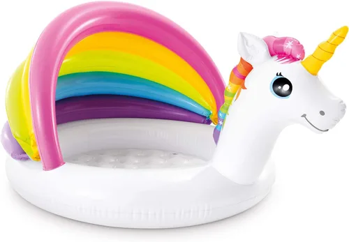 Intex 57113EP - Piscina para bebés de 1 a 3 años de edad con diseño de unicornio de 50 pulgadas, con parte inferior suave y parasol integrado,