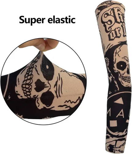 Miniatura 5 de HOVEOX 20 Uds. Mangas de brazo de tatuaje temporal artes falso tatuaje temporal brazo protector solar mangas medias Slip accesorios Halloween tatuaje