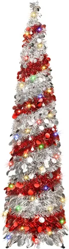 Miniatura 14 de BTU - Árbol de Navidad artificial plegable, 5 pies, 90 luces LED, escarcha, delgado, para el hogar, festividades, chimenea, fiestas, decoración