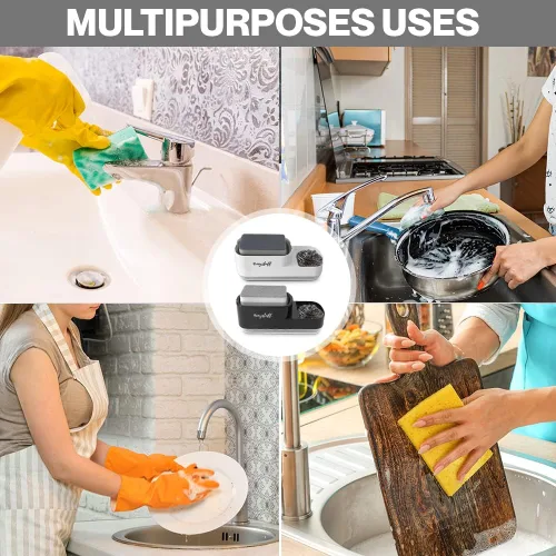 Miniatura 8 de Dispensador de jabón para platos para fregadero de cocina 2 en 1 con soporte para esponja. Dispensador de jabón líquido y esponja incluidos.