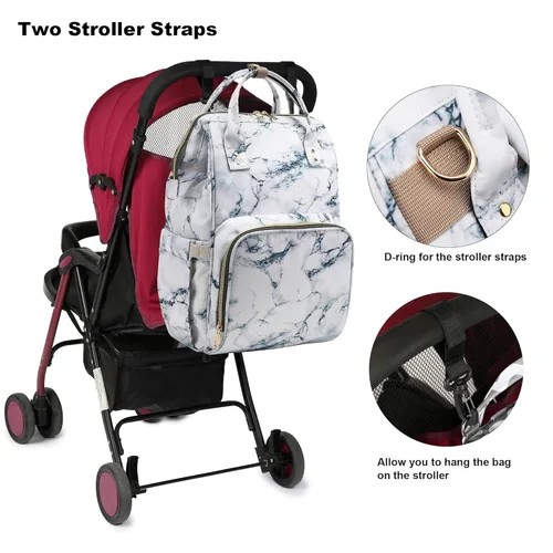Miniatura 5 de Mochila de Pañales para Bebés Niñas, Mamá Bolsas Grandes Impermeables para Pañales para Mujeres (Mármol)