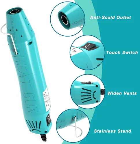 Miniatura 3 de Pistola de calor, mini pistola de calor para tubo termocontraíble, para manualidades DIY, pistola de aire caliente de 300 W con boquilla reflectora