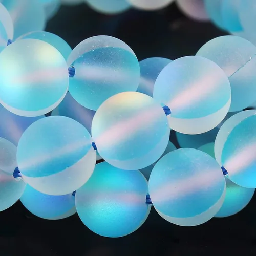 Miniatura 3 de Cuentas de cristal Aurora aguamarina mate, cuentas sueltas redondas de sirena brillante con purpurina esmerilada de 0.236 pulgadas, piedra lunar