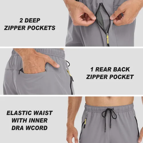 Miniatura 28 de Rapoo Pantalones ligeros para hombre con bolsillos con cremallera, secado rápido, pantalones deportivos de viaje para entrenamiento