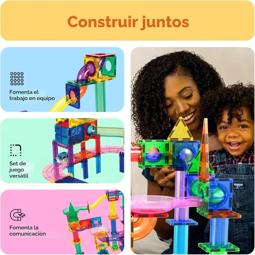 Miniatura 4 de PicassoTiles PTG108 - Juego de 108 piezas de carreras con azulejos magnéticos, autos y canicas, juguete de aprendizaje STEM 3 en 1, kit