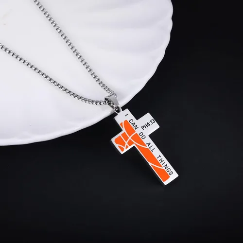 Miniatura 3 de Susook Basketball Cross Necklace for Boys Bible Verse I CAN DO All Things Stainless Steel Sport Pendant for Men