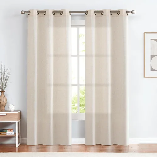 Miniatura 41 de jinchan Cortinas de 108 pulgadas Mezcla de Lino de Lino Semi Transparentes Filtrado de Luz y Resplandor Cortinas Extra Largas para Sala de Estar