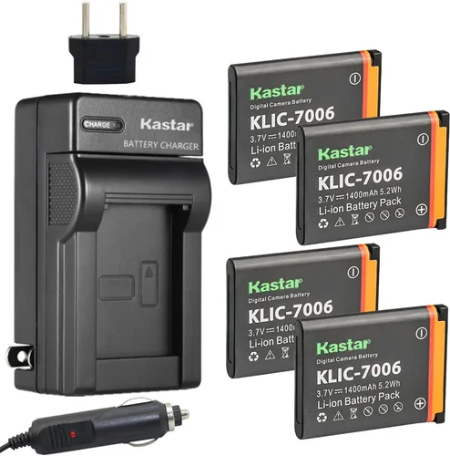 Kastar Batería 4x y cargador para Kodak KLIC-7006, Kodak EasyShare M22, M23, M200, M522, M530, M531, M532, M550, M552, M575, M577, M580, M583, M750,