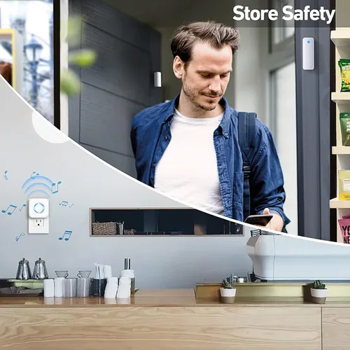 Miniatura 6 de Satisure - Timbre de puerta inalámbrica con sensor de contacto abierto con rango de 600 pies, 58 campanillas, 5 niveles de volumen, indicadores LED