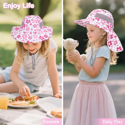 Miniatura 39 de Sombrero de sol para niños, protección UV, unicornio, verano, playa, jugar con ala ancha, solapa para el cuello para niñas y niños