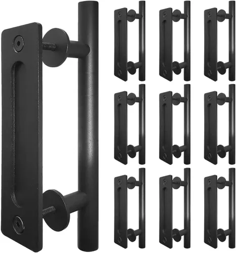 Miniatura 7 de S&Z TOPHAND® Manijas correderas de granero de 12 pulgadas, herrajes negros, juego de acabado con recubrimiento en polvo negro, forma redonda, se