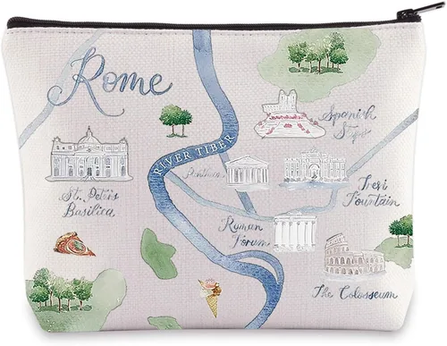 WZMPA Roma City Map Cosméticos Italia Viaje Recuerdo Regalo Roma Relación a Larga Distancia Maquillaje Cremallera Bolsa Bolsa Bolsa Roma Mercancía,