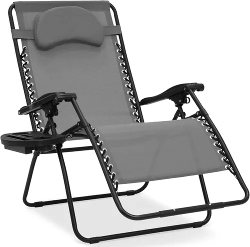 Miniatura 30 de Best Choice Products Silla de gravedad cero de gran tamaño, plegable para patio al aire libre, reclinable, con soporte para tazas, bandeja de Verde