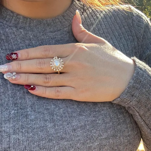 Miniatura 4 de Anillo giratorio ajustable chapado en oro de 18 quilates para mujer, anillo de girasol para aliviar el estrés