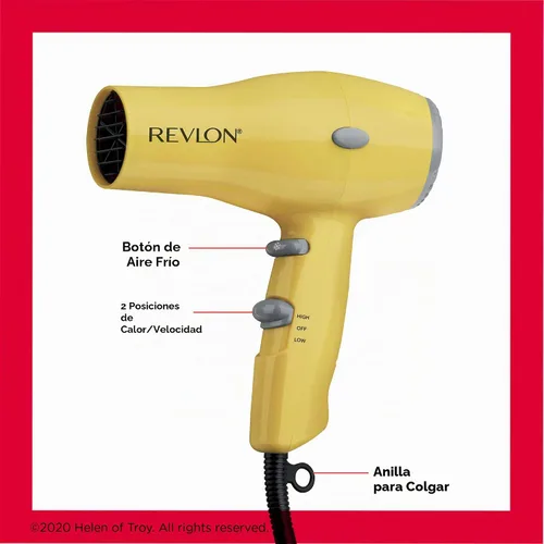 Miniatura 4 de REVLON Secador de pelo compacto Diseño ligero de 1875 W, perfecto para viajes, (amarillo)