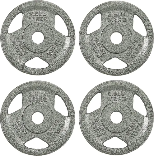 Signature Fitness Placa de peso de hierro fundido para entrenamiento de fuerza y levantamiento de pesas, centro de 1 pulgada, 2.5 libras (juego de 4)