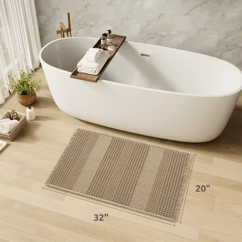 Miniatura 2 de AMOAMI Tapete de Baño de Waffle, Tapetes de Baño Súper Absorbentes para Baño, Alfombras de Baño Bohemias Antideslizantes Lavables, Tapete de Baño