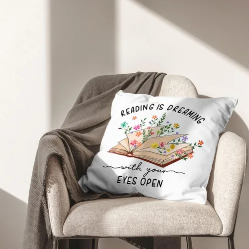 Miniatura 4 de HIWX Fundas de almohada de lectura de libros, fundas de almohada de aula de 18 x 18 pulgadas, la lectura es soñar con tus ojos abiertos, funda