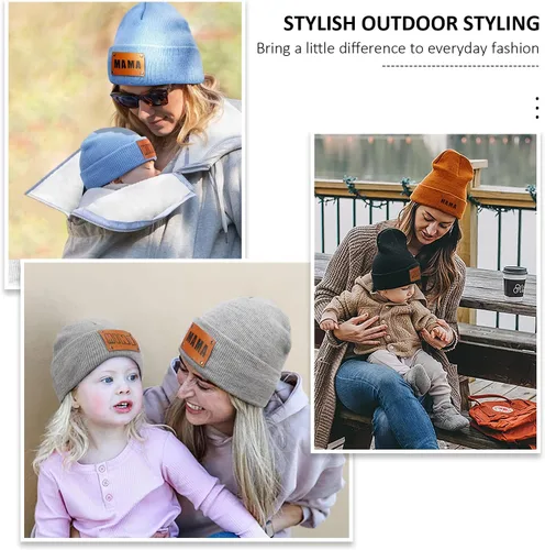 Miniatura 23 de Gorro para padres e hijos,Madre y bebé hija/hijo gorro de punto cálido de invierno,Gorro suave para niños