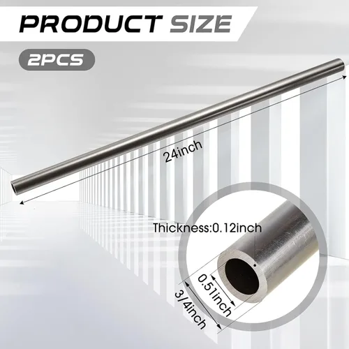 Miniatura 2 de Gisafai 1 pieza de tubo de acero laminado en frío de 3/4'' DE, 0.51'' DI, 0.12'' de pared, 24'' de longitud, tubo redondo sin costuras de metal