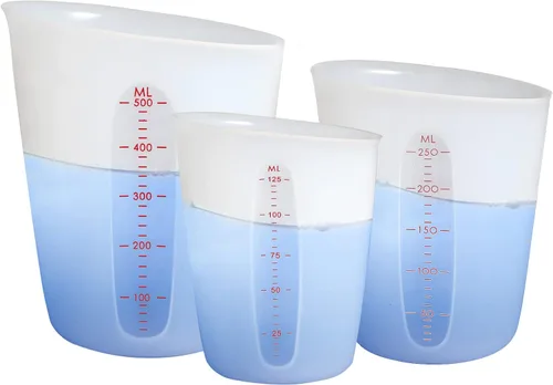 ZUYEE 3 piezas de tazas de medición de silicona (2 tazas + 1 taza + 0.5 taza) Tazas de medición flexibles para fundir chocolate, resina epoxi, 3