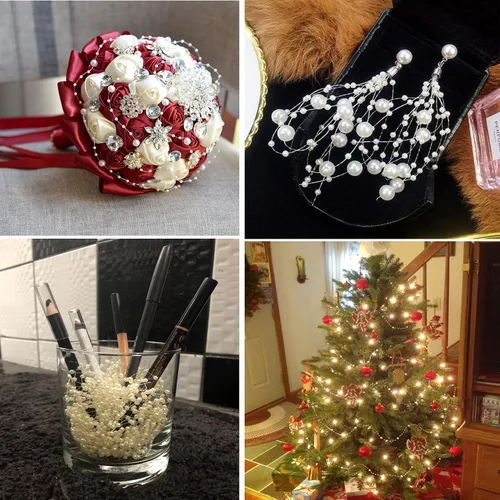 Miniatura 7 de Guirnalda de Cuentas para Árbol de Navidad de 99 Pies, Hebra de Perlas Artificiales de 3-8mm, Cadena de Cuentas para Manualidades DIY, Bodas