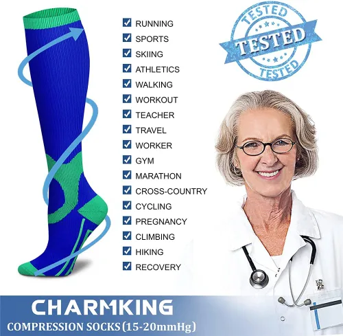 Miniatura 66 de CHARMKING - Calcetines de compresión para mujeres y hombres (3 pares), 15-20 mm Hg, el mejor apoyo para atletismo, running o ciclismo, mejora