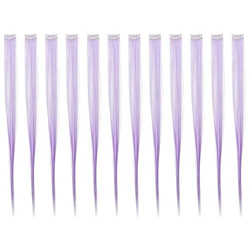 Miniatura 11 de SWACC 12 unidades de broches con extensiones reflejos para cabello de un solo color para fiestas. Mechones de cabello sintético de color., Azul Azul