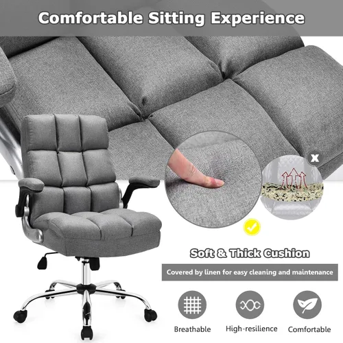 Miniatura 5 de Giantex Silla de oficina ejecutiva, silla ergonómica grande y alta, ángulo de inclinación ajustable y reposabrazos abatibles, silla tapizada de tela