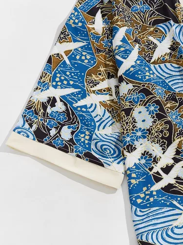 Miniatura 4 de Floerns Conjunto de 2 piezas con estampado de kimono para hombre con pantalones cortos con cordón