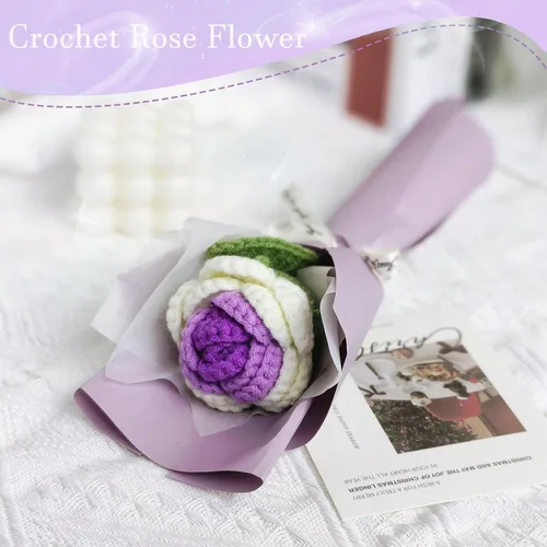 Miniatura 3 de Ramo de rosas de ganchillo hecho a mano, flores tejidas a mano, decoración del hogar, regalos de cumpleaños para mujeres, esposa, niña, novia, día