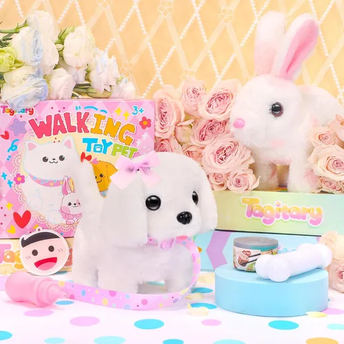 Miniatura 3 de Tagitary - Juguetes de peluche interactivos, juguete de cachorro para niños, juguete electrónico de perro que camina y ladra, cola meneando, juguete