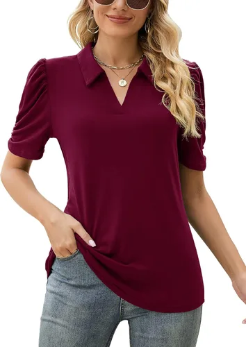 LOMON Polo de manga corta para mujer, cuello en V, casual, con cuello en V, blusas tipo túnica de trabajo