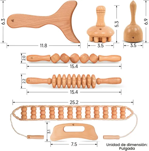 Miniatura 2 de Kit de masaje de terapia de madera 7 en 1, realiza drenaje linfático, relaja tus músculos, alivia el dolor muscular, anticelulítico