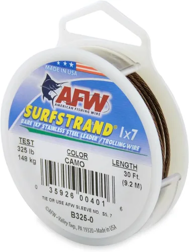 Miniatura 23 de Surfstrand Bare 1x7 Cable Líder de Acero Inoxidable - Línea Líder de Pesca para Agua Salada, 20lb Test - 325lb Test en Brillante, Camuflaje