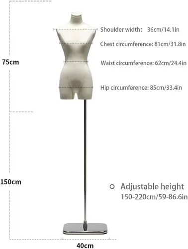 Miniatura 8 de 2pcs Adjustable Small Female Dress Form Mannequin Torso with Detachable Head & Height Stand for Clothing, Jewelry, Tailoring, Fashion Shows, &
