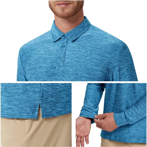 Miniatura 10 de NAVISKIN Camisas polo de manga larga para hombre, camisas de golf con cuello UPF 50 SPF para hombre, secado rápido, absorbe la humedad