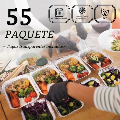Miniatura 6 de (Paquete de 55) Bandejas de aluminio de 1 libra con tapas, recipientes desechables de papel de aluminio para hornear, almacenamiento de comida